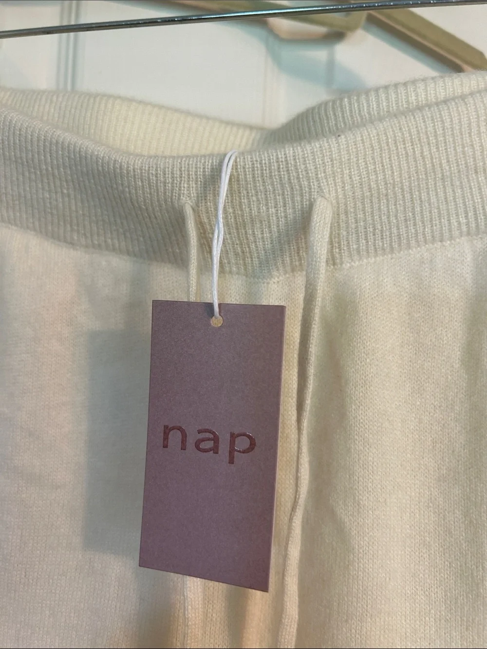 Cream Knit Drawstring Jogger Pants for Women